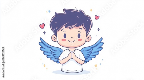 Adorable Anime Boy: Detailed Flat Vector Illustration