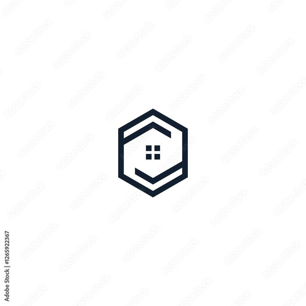 house icon of hexagon on white background