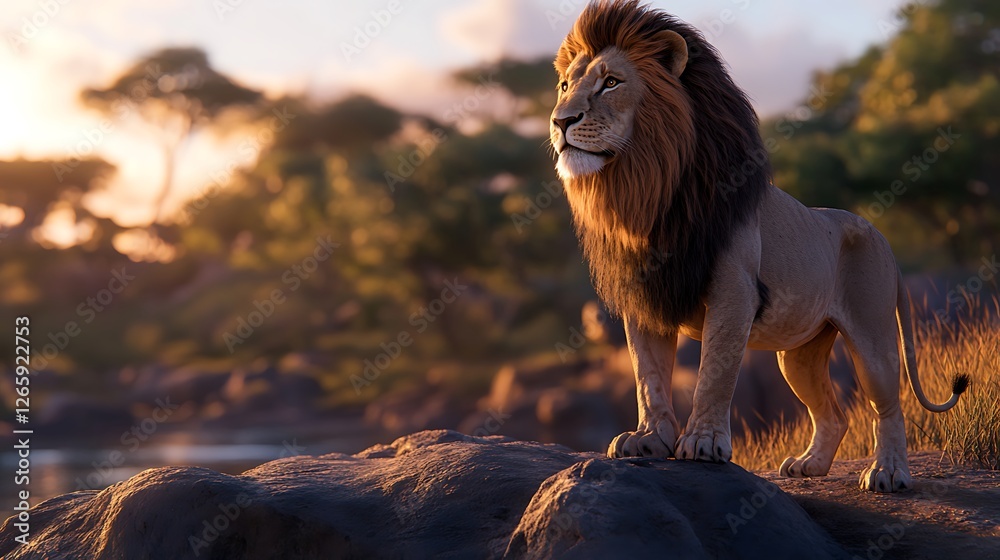 Obraz premium Majestic lion standing tall rocky terrain images