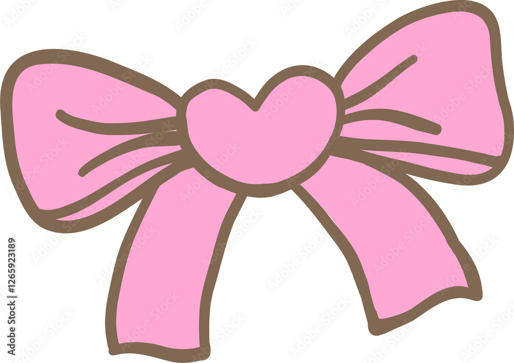 Cute Pink Bow with Heart Center Illustration Cute Pink Bow with Heart Center Illustration