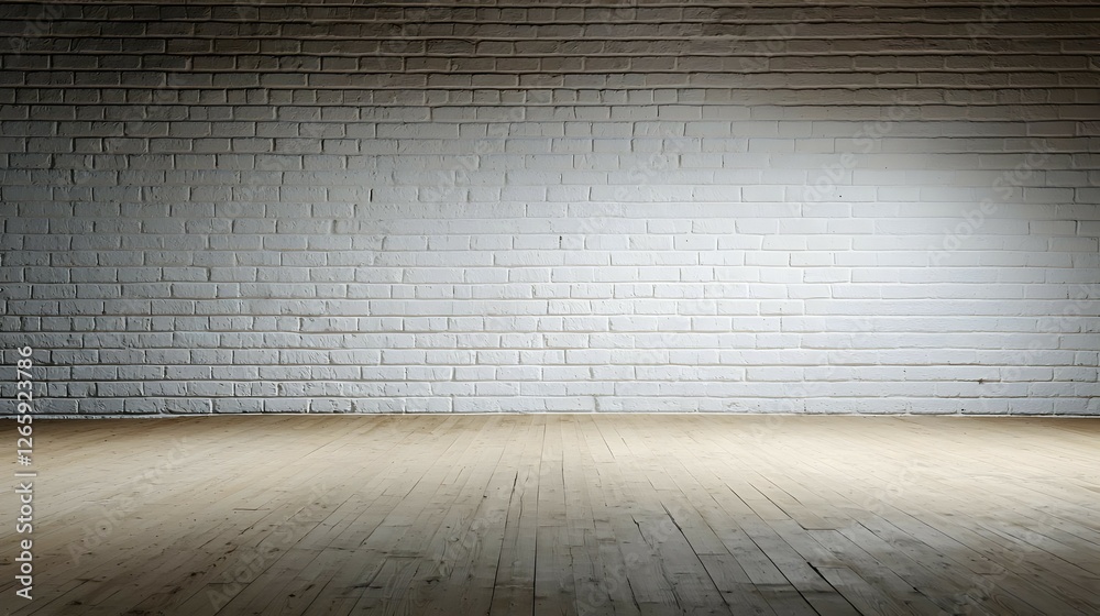 Fototapeta premium Empty Room With White Brick Wall And Wooden Floor
