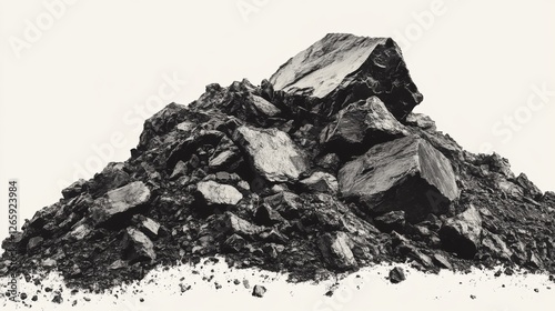 Pile of dark rocks isolated on white background photo