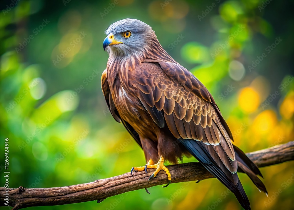 Fototapeta premium Majestic Black Kite in Flight, Green Nature Background - Stock Photo