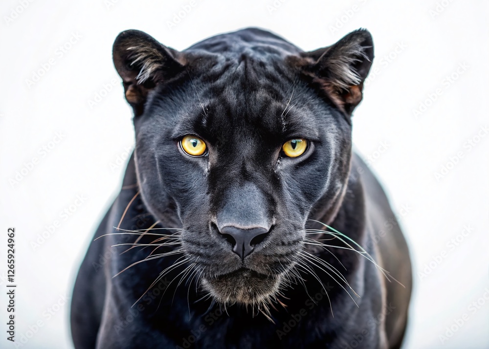 Majestic Black Panther: Close-Up Macro Photography on White Background Majestic Black Panther: Close-Up Macro Photography on White Background