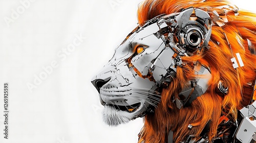 a robotic lion in orange and black