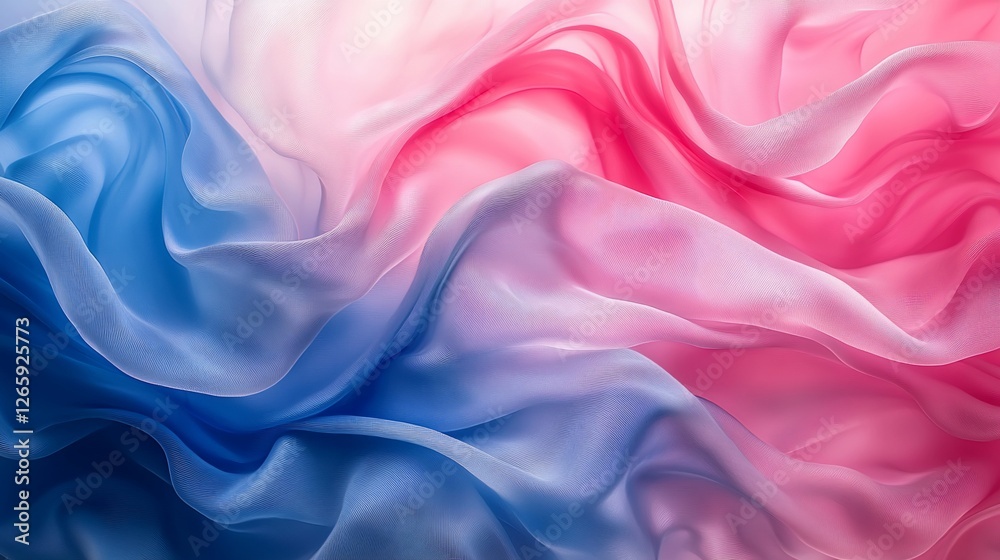 Fototapeta premium Pink blue silk fabric waves, studio shot, ombre, textile background