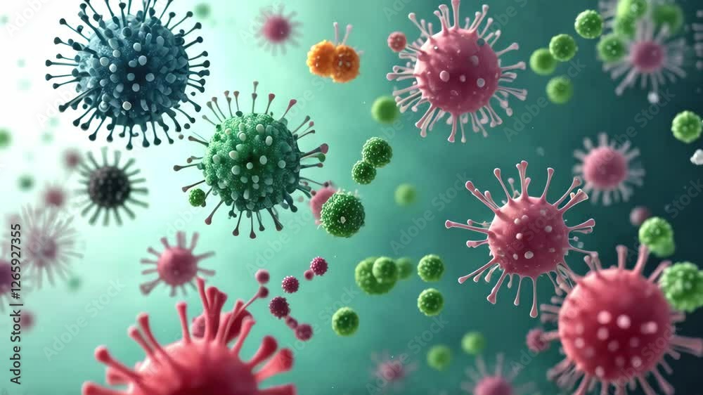 Microscopic View of Viruses, Coronavirus, and Pathogens. Medical and Scientific Background, Disease and Pandemic Concept, Viral Infection. 4K Seamless Loop Animation Microscopic View of Viruses, Coronavirus, and Pathogens. Medical and Scientific Background, Disease and Pandemic Concept, Viral Infection. 4K Seamless Loop Animation