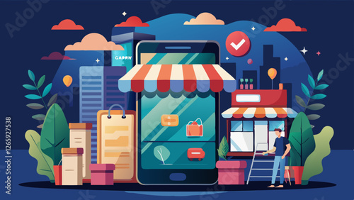 e commerce concept with smartphone and shopping elements
