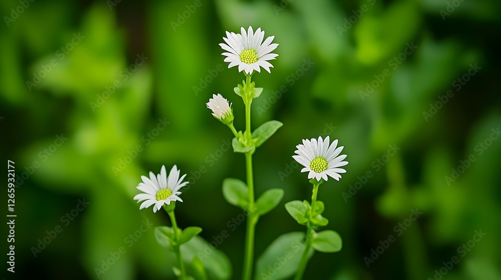White Wildflowers With Green Leaves In Soft Focus White Wildflowers With Green Leaves In Soft Focus