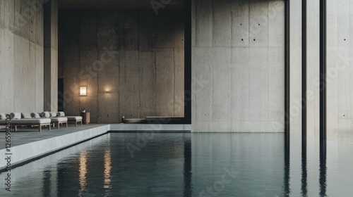 Modern concrete spa pool interior, serene atmosphere, relaxation photo