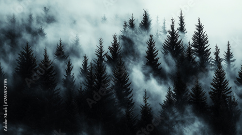 Misty Black and White Forest with Tall Pine Trees – Cinematic Moody Monochrome Wallpaper for Modern Interiors