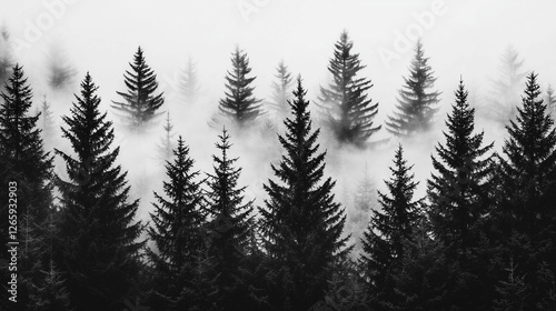 Misty Black and White Forest with Tall Pine Trees – Cinematic Moody Monochrome Wallpaper for Modern Interiors