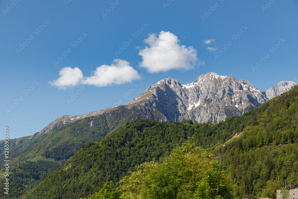 Snow-capped Bergamo alps. View from Gromo town.