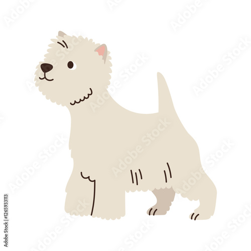 Cute west highland white terrier stands. Pet, breed. Isolated flat vector illustration