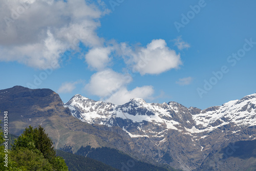 Snow-capped Bergamo alps. View from Gromo town.