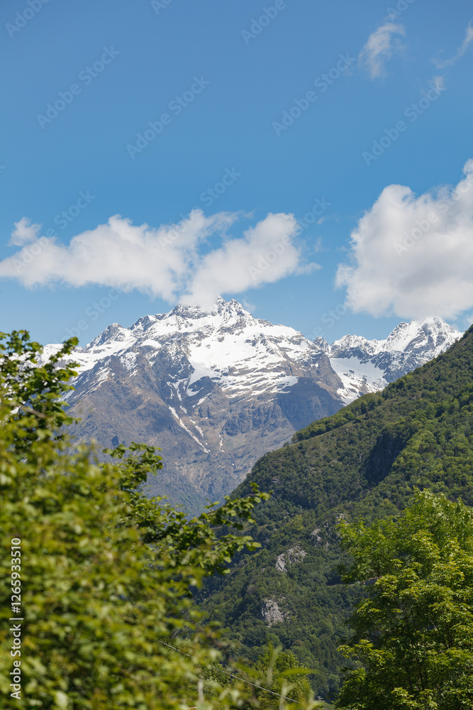 Snow-capped Bergamo alps. View from Gromo town.