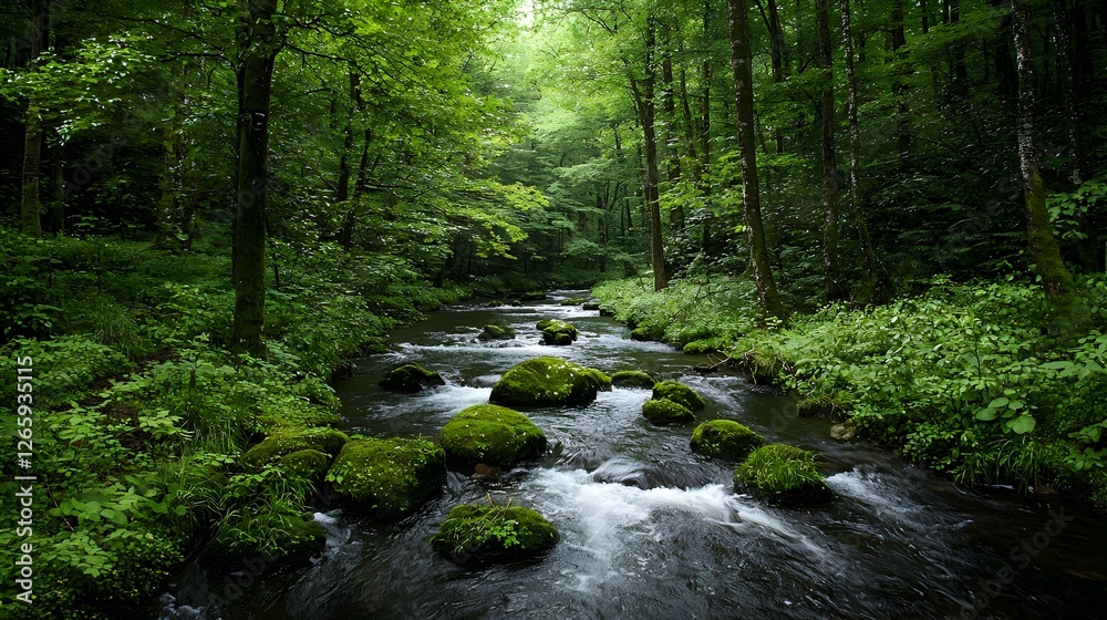 Obraz premium Lush Green Forest River Landscape