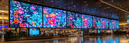 Large-format digital art displays in airport terminal photo