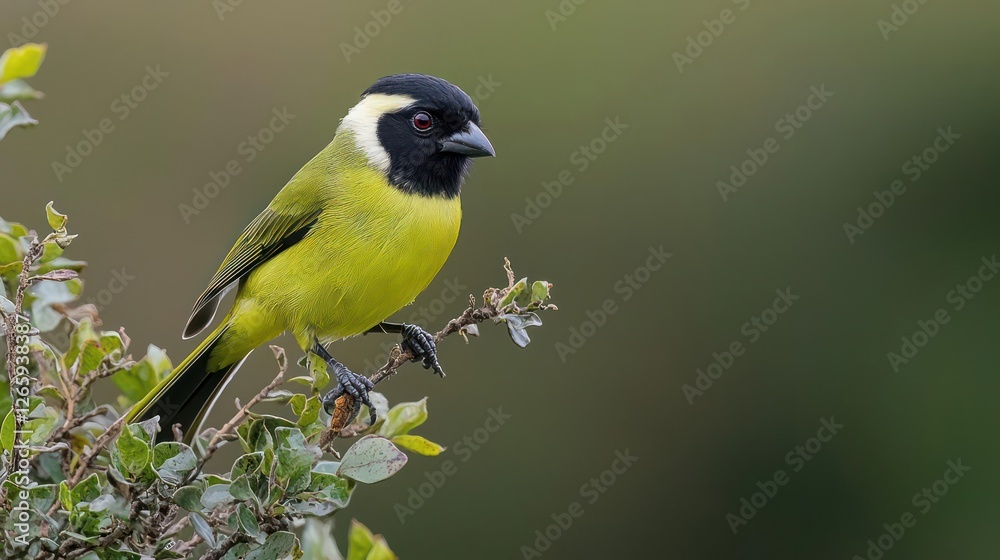 Obraz premium Green Yellow And Black Bird Perched On Branch