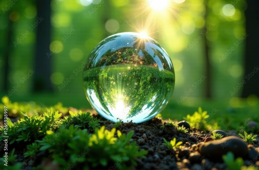 Crystal land in a forest environment. Earth Day concept. Save the planet. Think about the environment. Paris Agreement concept. Ecology concept. High quality photo Crystal land in a forest environment. Earth Day concept. Save the planet. Think about the environment. Paris Agreement concept. Ecology concept. High quality photo