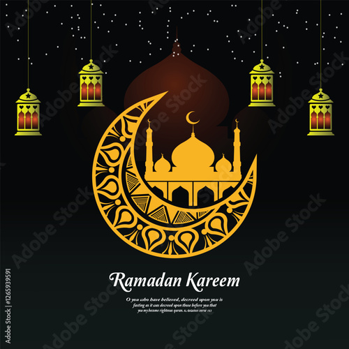 Ramadan Kareem Background design with moon, stars, mosque, lump, with vector illustration   