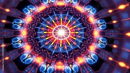 A sacred 3D kaleidoscopic mandala with abstract, trippy art and psychedelic trance visuals, energizing the third eye and chakras in