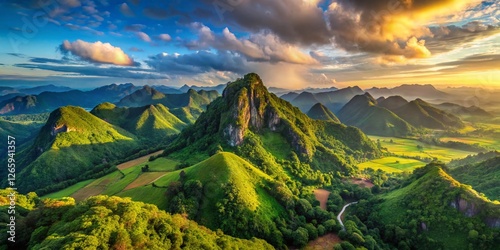 Majestic Phou Khe Mountain Range in Nan, Thailand: Panoramic View with High Depth of Field photo