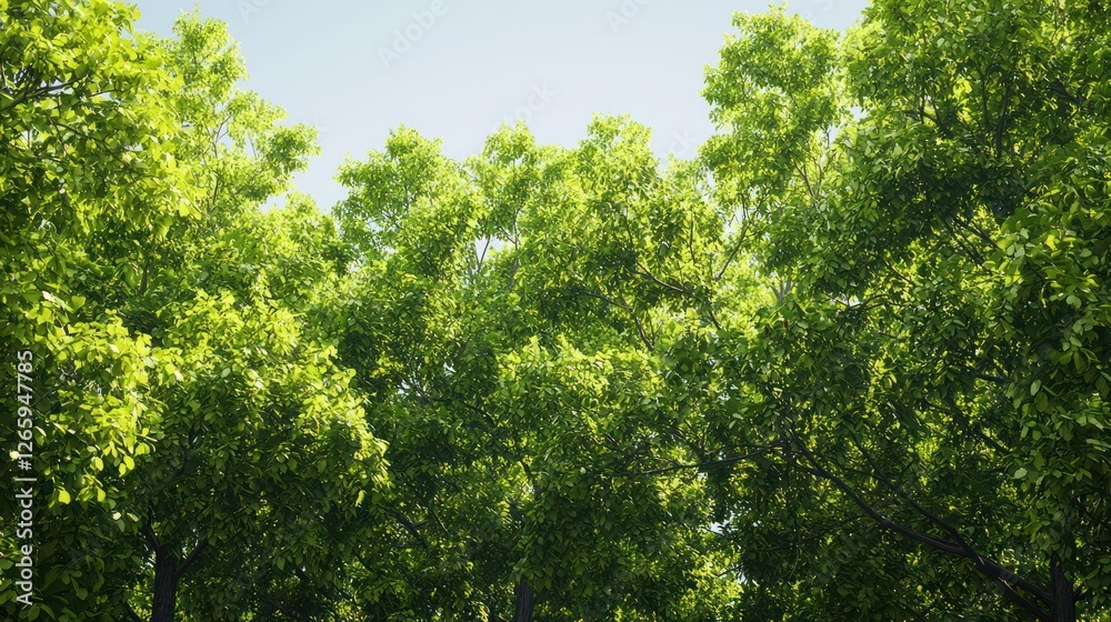 Lush Green Treetops Under Clear Sky Lush Green Treetops Under Clear Sky
