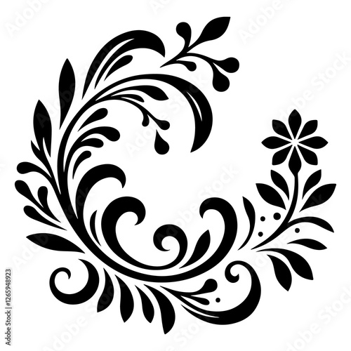 Black floral silhouette for monogram design simple minimal vector