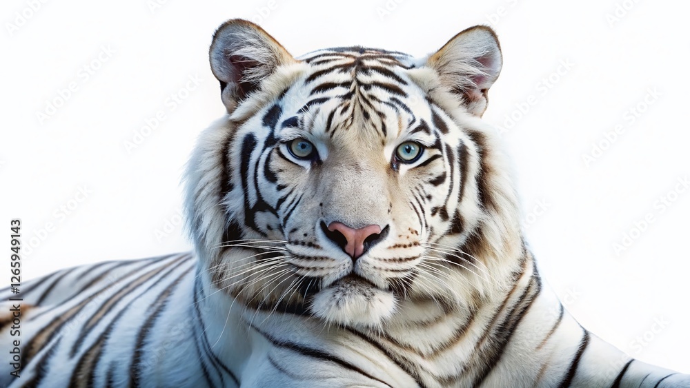 Obraz premium Majestic White Bengal Tiger Aerial View Isolated on White Background