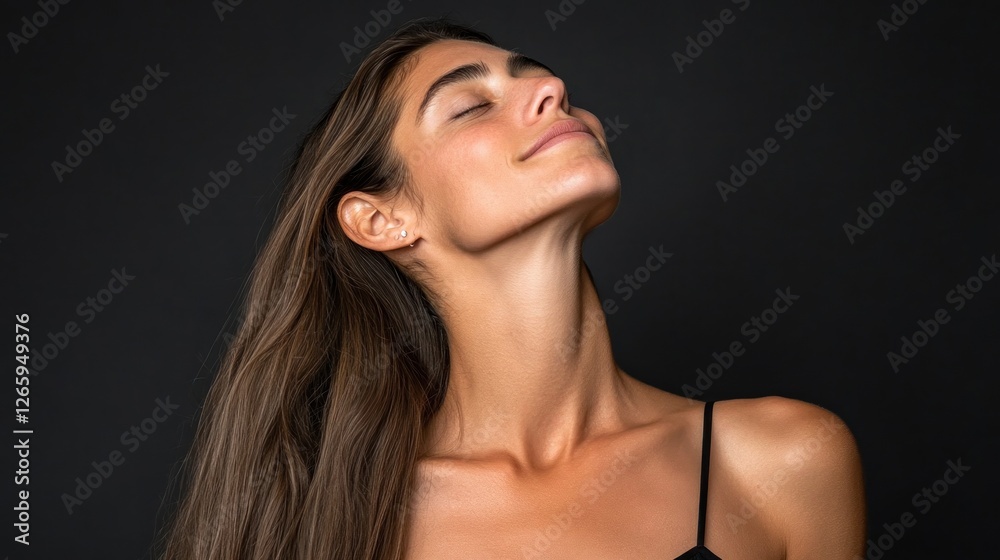 Woman, serene, portrait, studio, dark, background, beauty, skincare, advertisement Woman, serene, portrait, studio, dark, background, beauty, skincare, advertisement