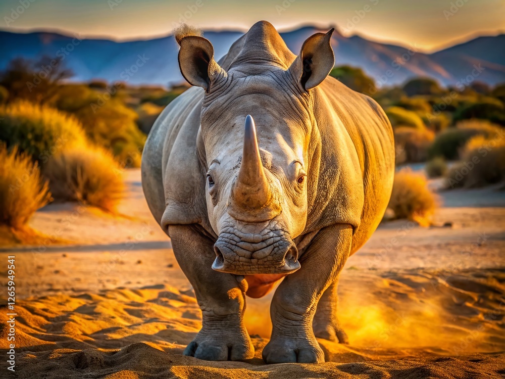 Fototapeta premium Majestic White Rhino in Namibia's Kalahari Desert - Wildlife Portrait