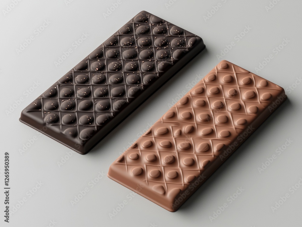 Realistic Mockup of Unwrapped Chocolate Bars on Smooth Surface for Design Projects Realistic Mockup of Unwrapped Chocolate Bars on Smooth Surface for Design Projects