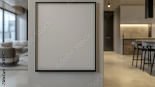 Blank White Frame On Modern Wall In Contemporary Interior Space