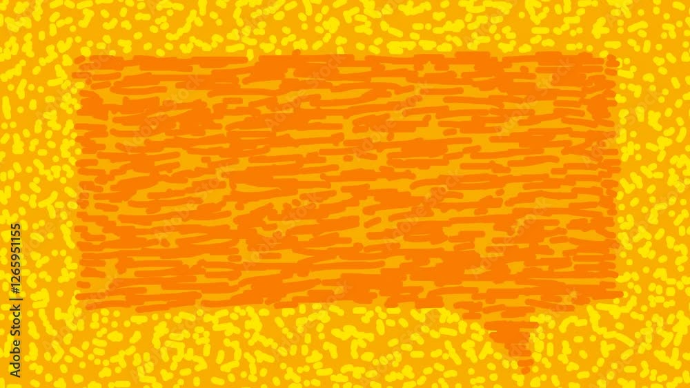 Orange yellow wiggly hand drawn scribble rectangle speech bubble dots pattern background on loop