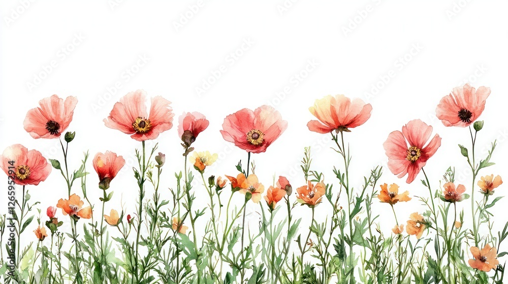 Fototapeta premium Poppies bloom in a field on a sunny day, perfect for floral designs