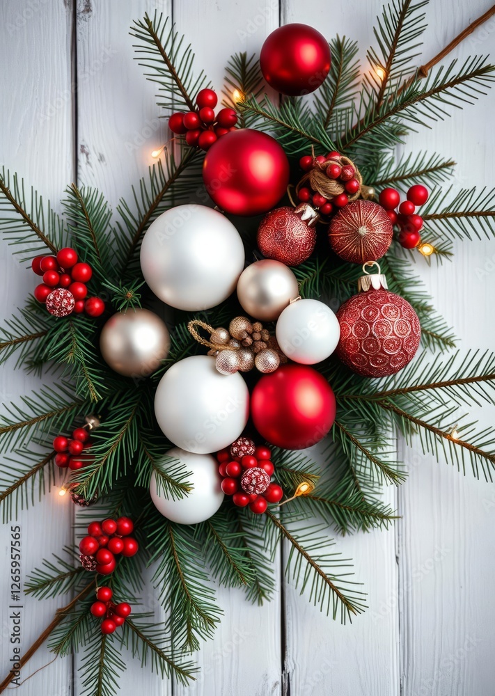 Classic christmas composition with fir branches and white and red baubles on white wooden background noel banner for website bokeh red bokeh abstract background glow design light texture effect sparkl Classic christmas composition with fir branches and white and red baubles on white wooden background noel banner for website bokeh red bokeh abstract background glow design light texture effect sparkl