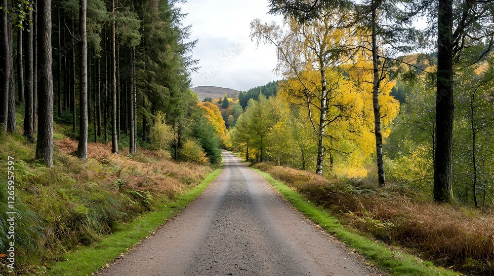 Fototapeta premium Autumn Forest Road Through Colorful Trees
