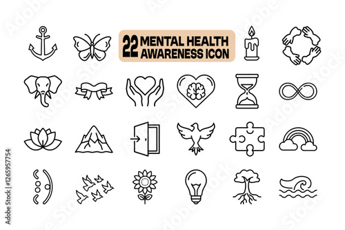 Mental health awareness icon set illustration