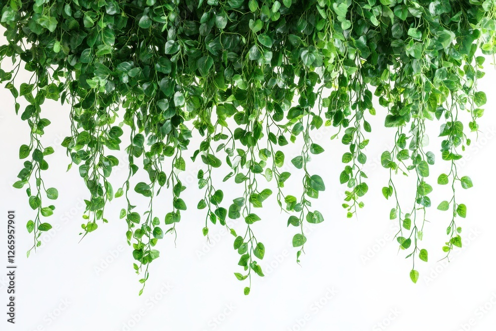 Lush green leaves hanging from the top creating a natural frame against a bright isolate on white background Lush green leaves hanging from the top creating a natural frame against a bright isolate on white background
