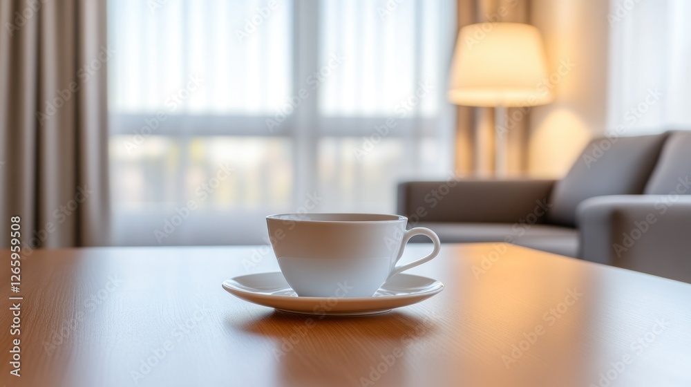 Coffee cup hotel room morning light relaxation Coffee cup hotel room morning light relaxation