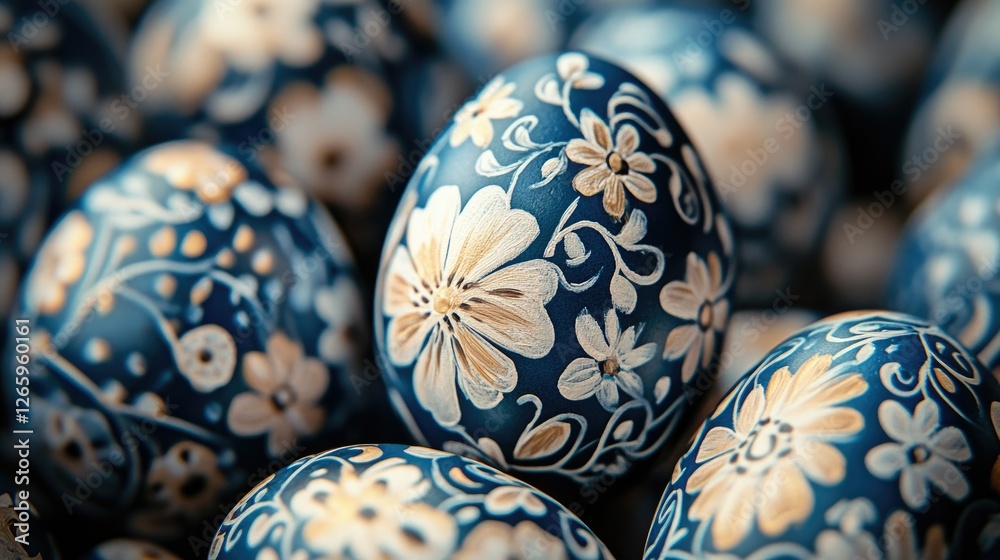 Close-up of Easter eggs with floral patterns Close-up of Easter eggs with floral patterns