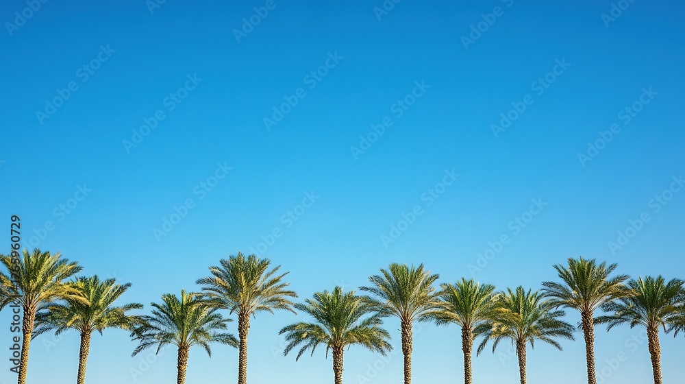 Eight Palm Trees Against A Vivid Blue Sky Eight Palm Trees Against A Vivid Blue Sky