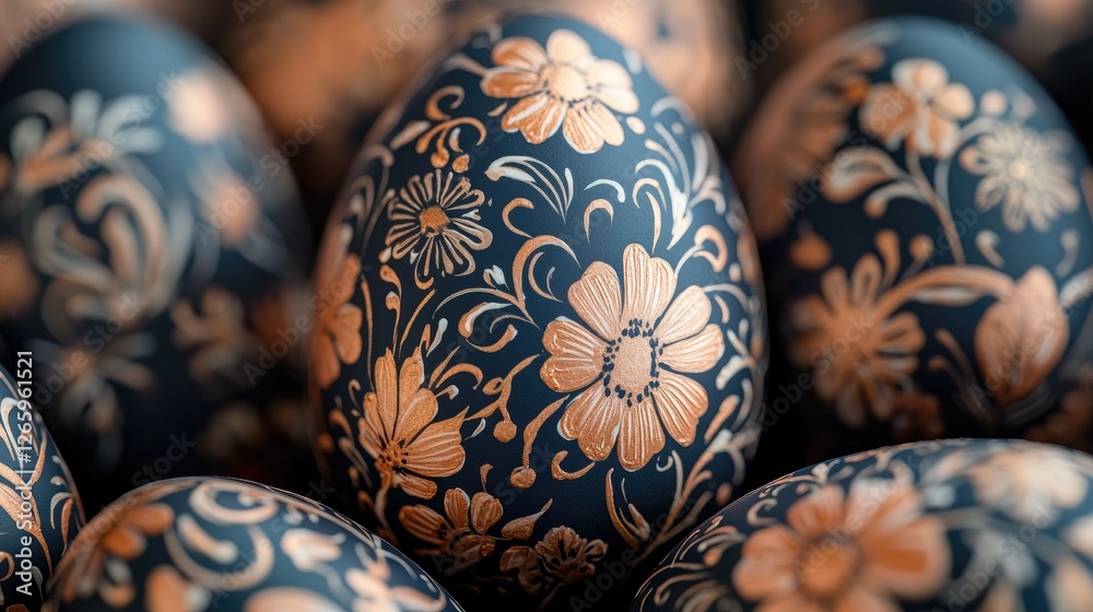 Close-up of Easter eggs with floral patterns Close-up of Easter eggs with floral patterns