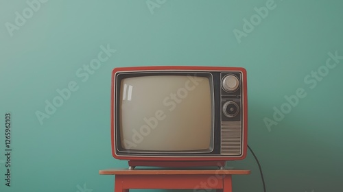 Vintage television set on an empty table against a pastel green background, symbolizing the timeless appeal of old-school video games and retro TV shows.