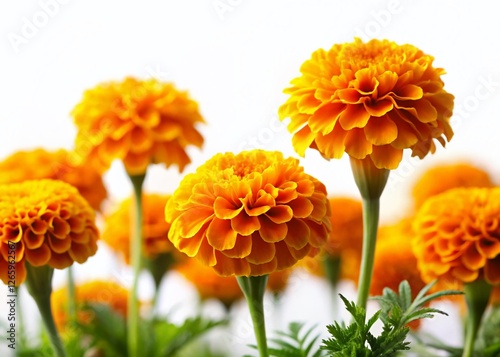 Miniature Marigold Flowers, Isolated White Background, Tilt-Shift Photography