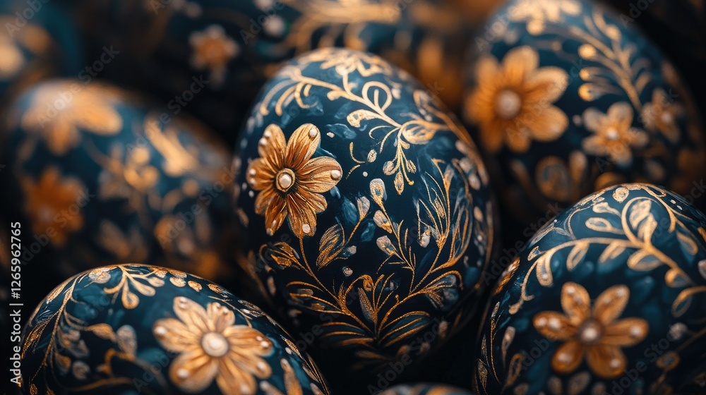 Close-up of Easter eggs with floral patterns Close-up of Easter eggs with floral patterns