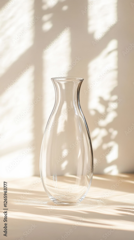 Transparent glass vase in sunlight with artistic shadow play Transparent glass vase in sunlight with artistic shadow play
