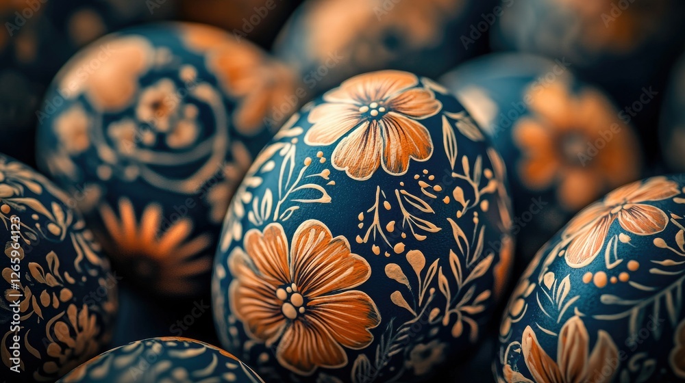 Close-up of Easter eggs with floral patterns Close-up of Easter eggs with floral patterns