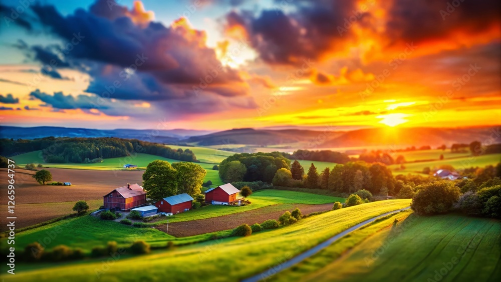 custom made wallpaper toronto digitalMiniature Sunset: Vibrant Countryside Sky, Tilt-Shift Photography